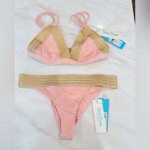 Beach Bunny Blush Pink Bikini with Gold Trim
